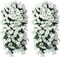Artificial Flowers for Outdoor Decor, 2 Pcs Fake Silk White Morning Glory Long Vines UV Resistant Look Real for Home Porch Patio Balcony Planter Decoration